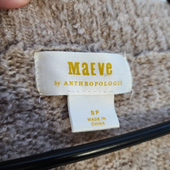 Anthropologie SP Tan V-Neck Sweater Relaxed Fit Merino Wool Blend - Picture 2 of 4